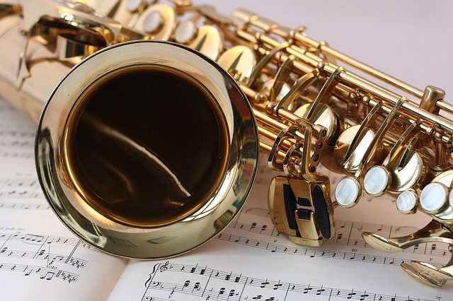 sheet music and saxophone